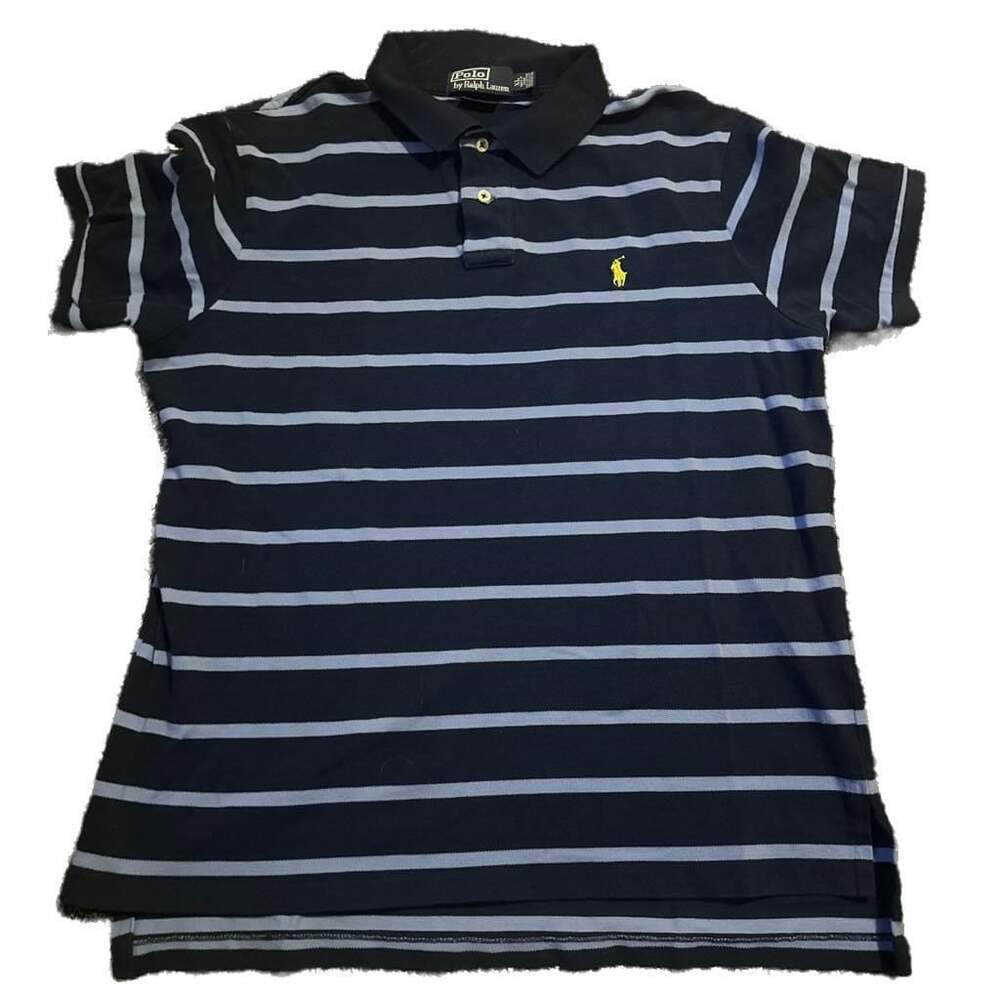 VTG Polo Ralph Lauren 80s Navy Striped Cotton Bloakcore Polo Shirt-XL